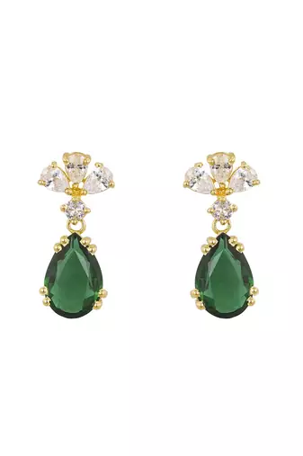Gold plated green stone dangler earrings in sterling silver