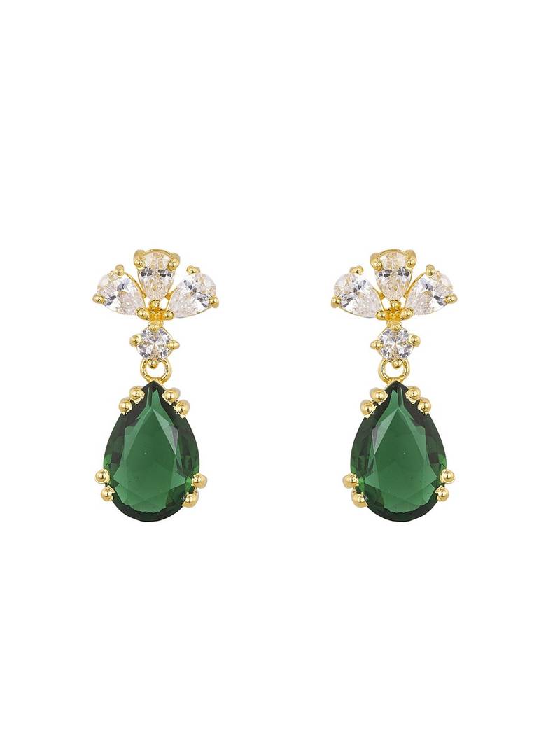 Gold plated green stone dangler earrings in sterling silver
