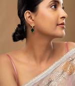Gold plated green stone dangler earrings in sterling silver