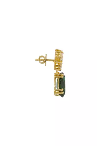 Gold plated green stone dangler earrings in sterling silver