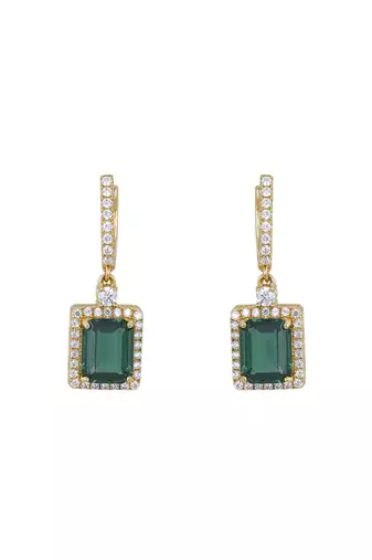 Gold plated green stone dangler earrings in sterling silver