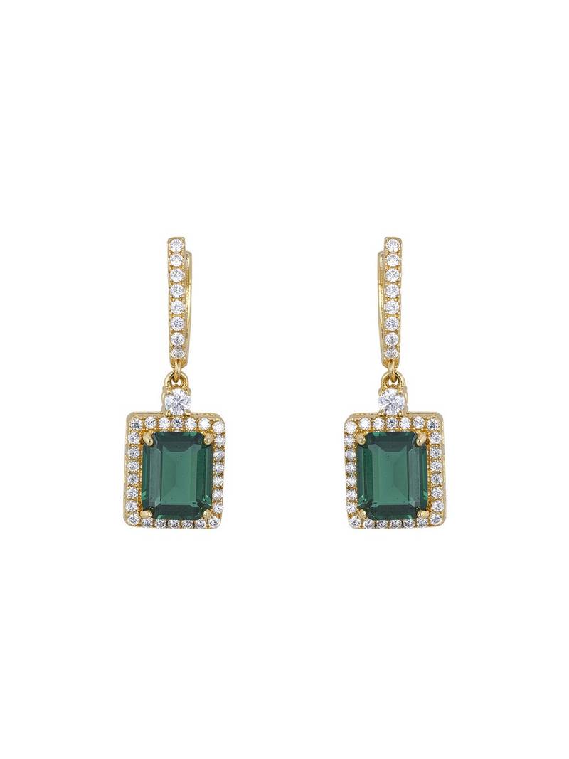 Gold plated green stone dangler earrings in sterling silver