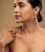 Gold plated green stone dangler earrings in sterling silver