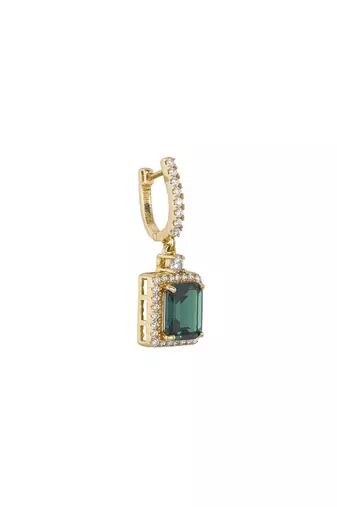 Gold plated green stone dangler earrings in sterling silver