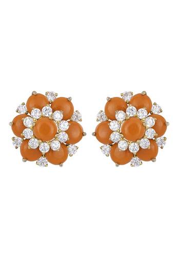 Gold plated orange stud earrings in sterling silver