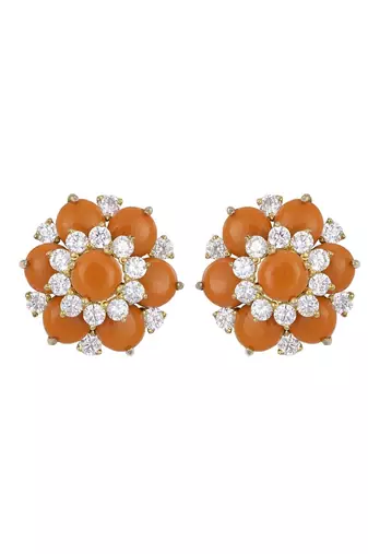 Gold plated orange stud earrings in sterling silver