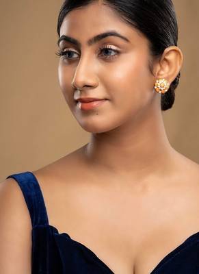 Gold plated orange stud earrings in sterling silver 1