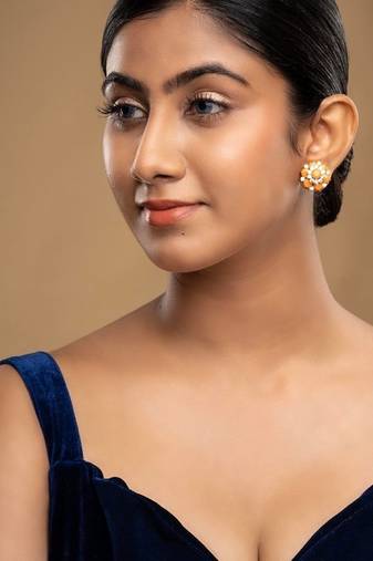 Gold plated orange stud earrings in sterling silver