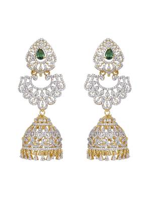 Gold plated green stone jhumkas in sterling silver 2
