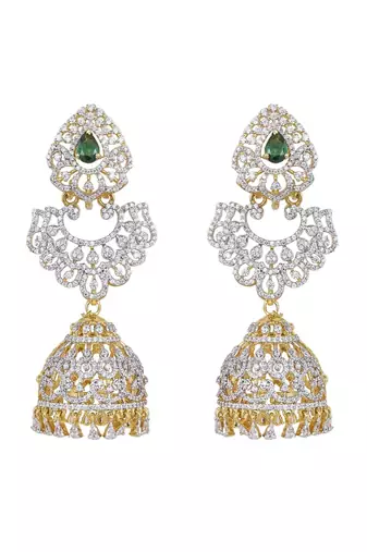 Gold plated green stone jhumkas in sterling silver