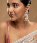 Gold plated green stone jhumkas in sterling silver