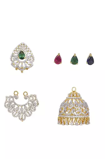 Gold plated green stone jhumkas in sterling silver