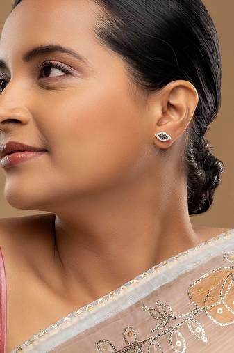 Gold plated black stud earrings in sterling silver