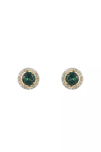 Gold plated green stone stud earrings in sterling silver