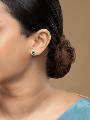 Gold plated green stone stud earrings in sterling silver 1