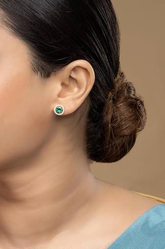 Gold plated green stone stud earrings in sterling silver