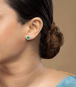 Gold plated green stone stud earrings in sterling silver