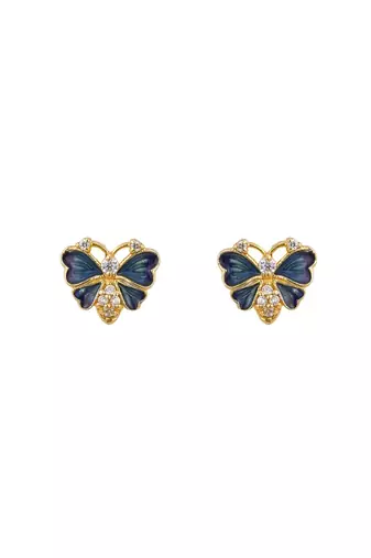 Gold plated blue stone stud earrings in sterling silver