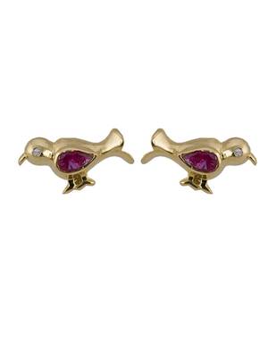 Gold plated pink stone stud earrings in sterling silver 2