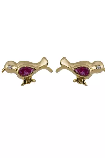 Gold plated pink stone stud earrings in sterling silver