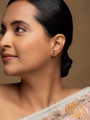 Gold plated pink stone stud earrings in sterling silver 1