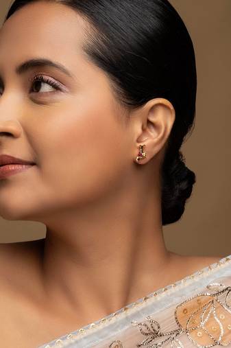 Gold plated pink stone stud earrings in sterling silver