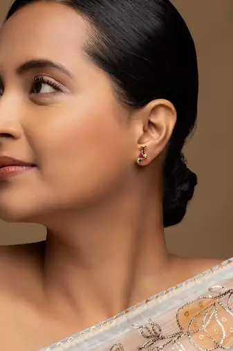 Gold plated pink stone stud earrings in sterling silver