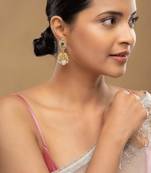 Gold plated green stone jhumkas in sterling silver