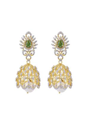 Gold plated green stone jhumkas in sterling silver 2
