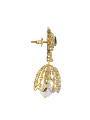 Gold plated green stone jhumkas in sterling silver 3