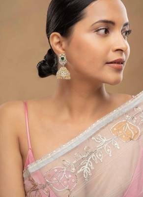 Gold plated green stone jhumkas in sterling silver 1
