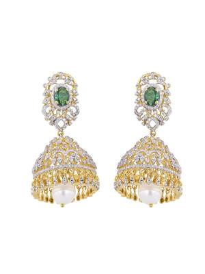 Gold plated green stone jhumkas in sterling silver 2