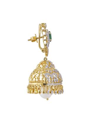 Gold plated green stone jhumkas in sterling silver 3