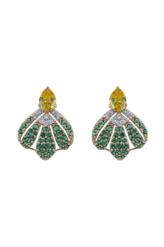 Gold plated green stone stud earrings in sterling silver