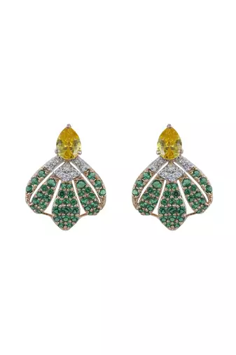 Gold plated green stone stud earrings in sterling silver