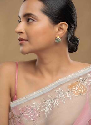 Gold plated green stone stud earrings in sterling silver 1