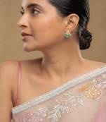 Gold plated green stone stud earrings in sterling silver