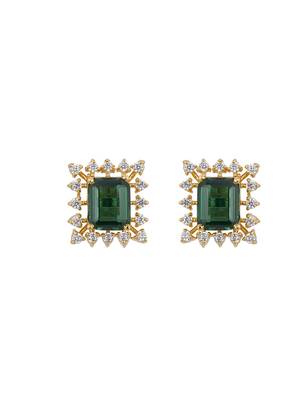 Gold plated green stone stud earrings in sterling silver 2