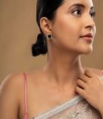 Gold plated green stone stud earrings in sterling silver