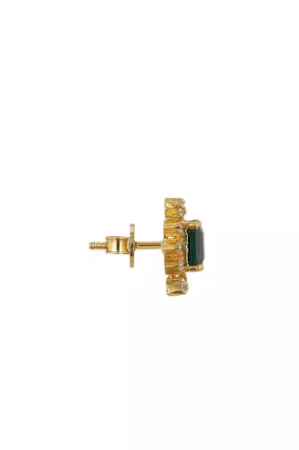 Gold plated green stone stud earrings in sterling silver