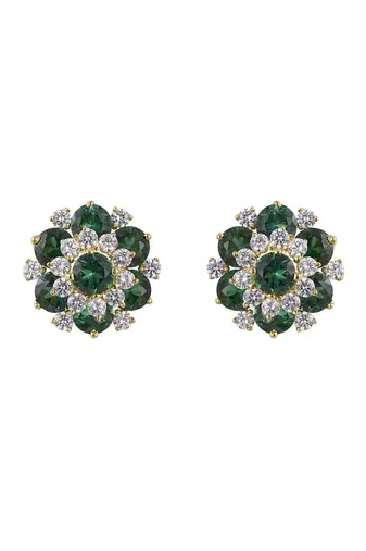 Gold plated green stone stud earrings in sterling silver