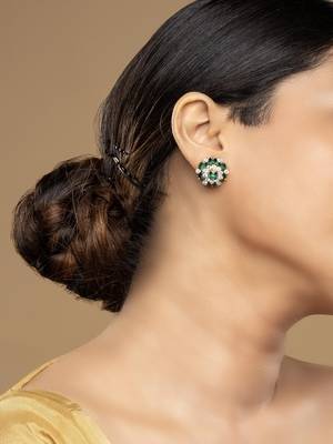 Gold plated green stone stud earrings in sterling silver 1