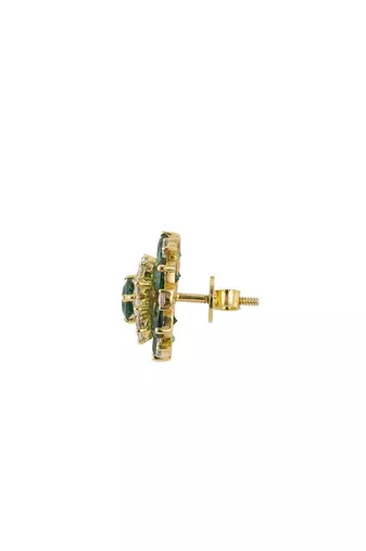 Gold plated green stone stud earrings in sterling silver