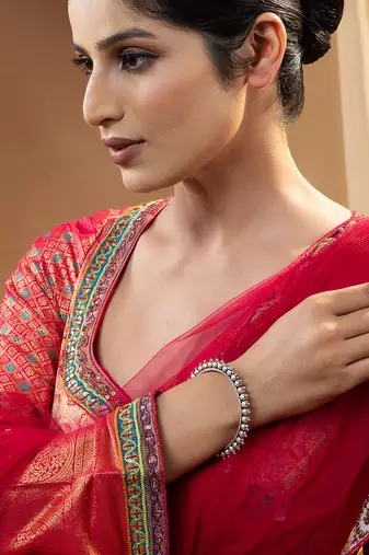Traditional beaded oxidised silver kada