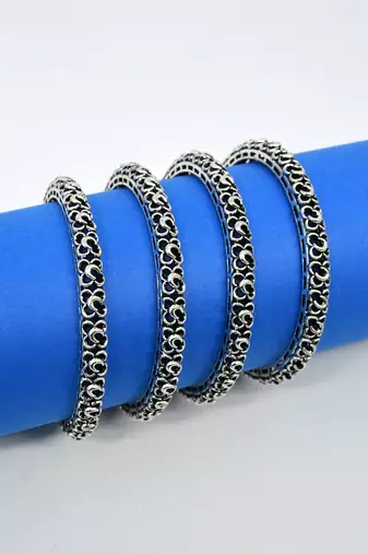 Trendy modish oxidised silver plated set of 4 bangle for women and girls