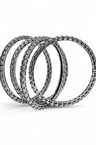 Stylish box chain oxidised silver plated set of 4 bangle for women and girls