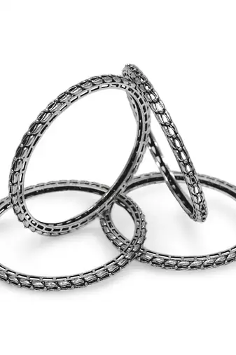 Stylish box chain oxidised silver plated set of 4 bangle for women and girls