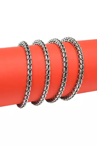 Stylish box chain oxidised silver plated set of 4 bangle for women and girls