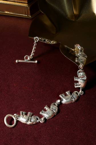 Elephant motif silver anklet