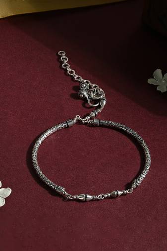 Cylindrical link silver anklet